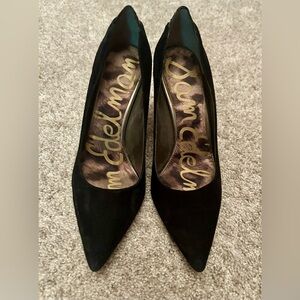 Same Edelman black suede pumps with silver heel, size 6
